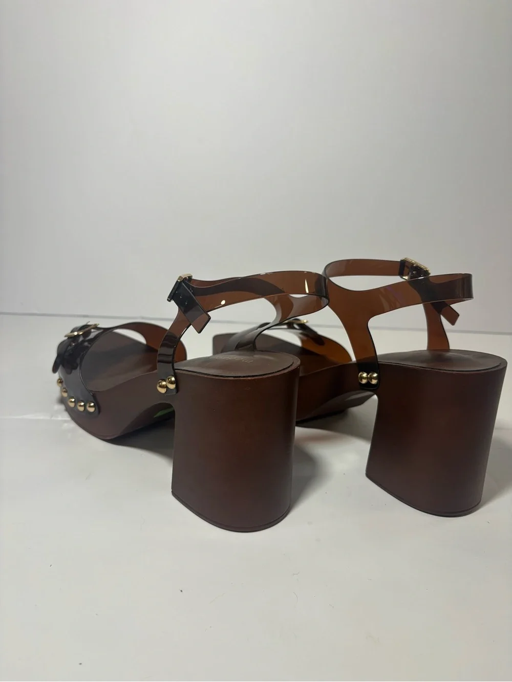 Madden Girl Brown Studded Platform Block Heel Buckle Ankle Strap Sandals